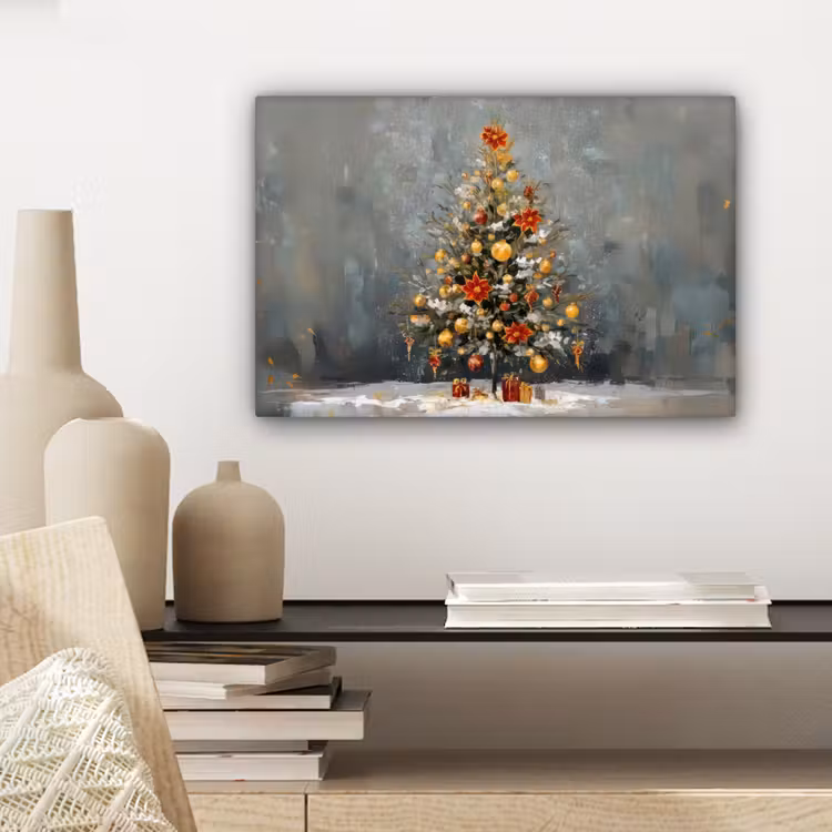 Canvas schilderij - Kerstboom - Cadeaus - Rood - Goud — 5