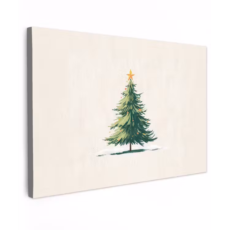 Canvas schilderij - Kerstboom - Illustratie - Ster - Sneeuw — 1