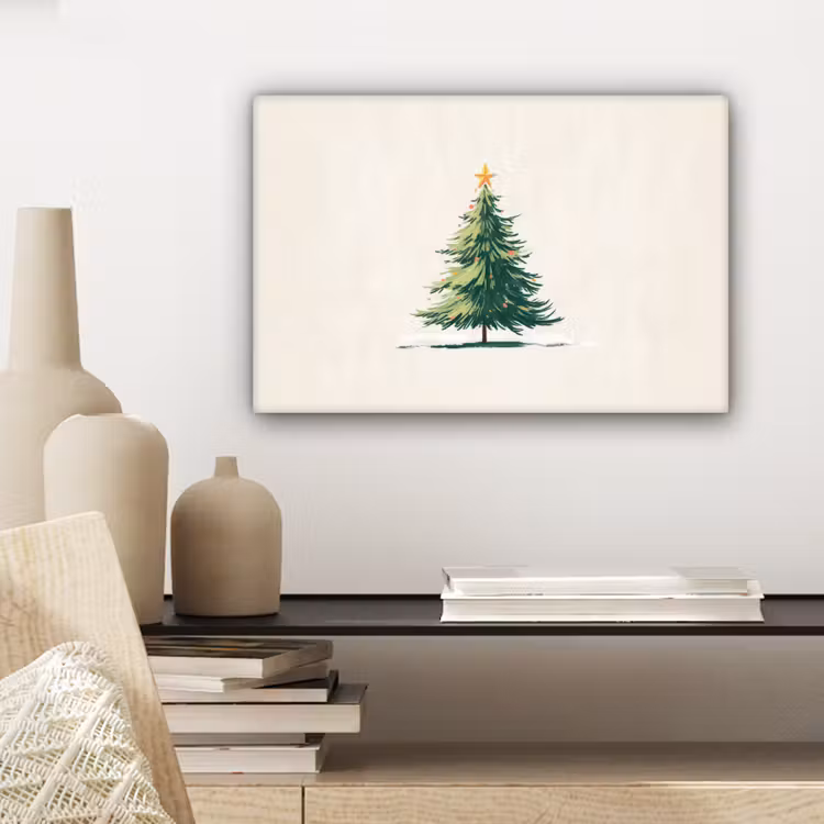 Canvas schilderij - Kerstboom - Illustratie - Ster - Sneeuw — 5