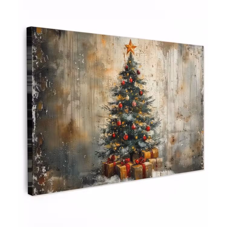 Canvas schilderij - Kerstboom - Vintage - Kerst - Cadeau — 1