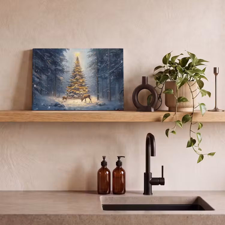 Canvas schilderij - Kerstlicht - Woud - Hert - Donker — 3