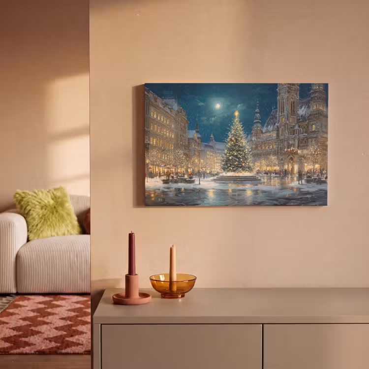 Canvas schilderij - Kerstnacht - Stadsplein - Meerkleurig — 2
