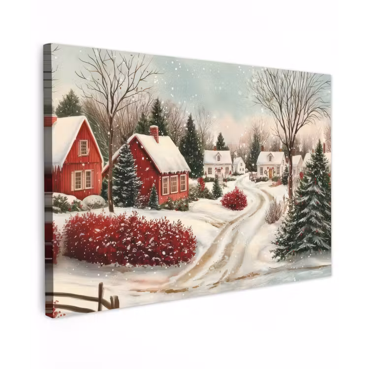 Canvas schilderij - Kerstsfeer - Landelijk - Rood — 1