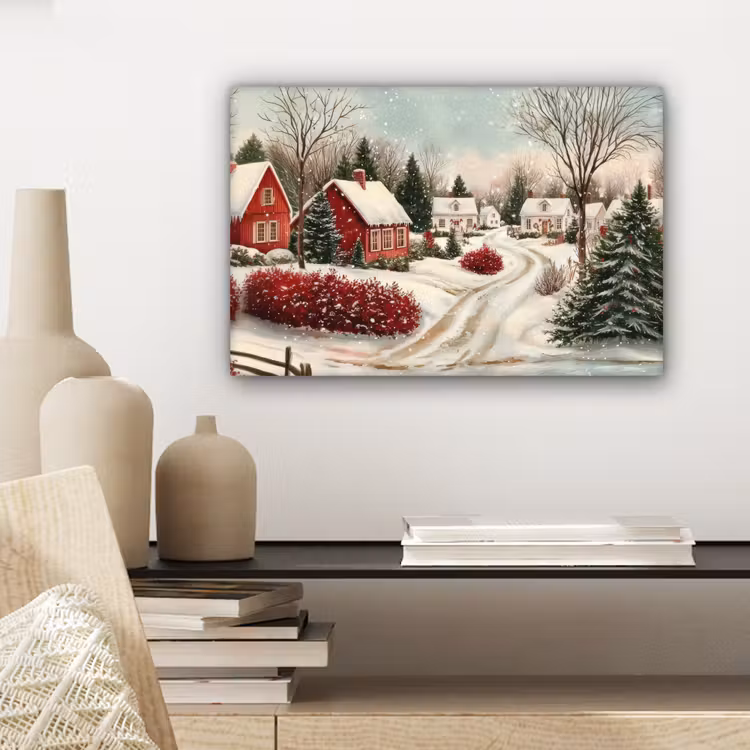 Canvas schilderij - Kerstsfeer - Landelijk - Rood — 5