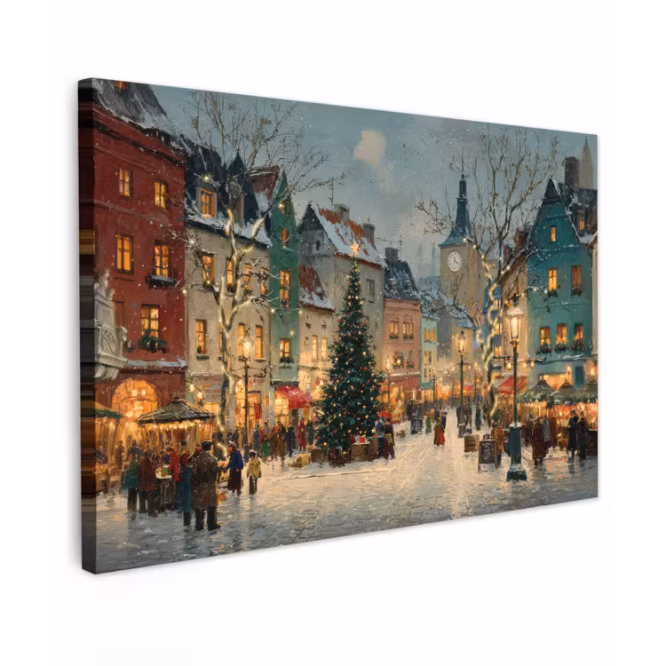 Canvas schilderij - Kerstsfeer - Stadsplein - Kleurrijk — 1