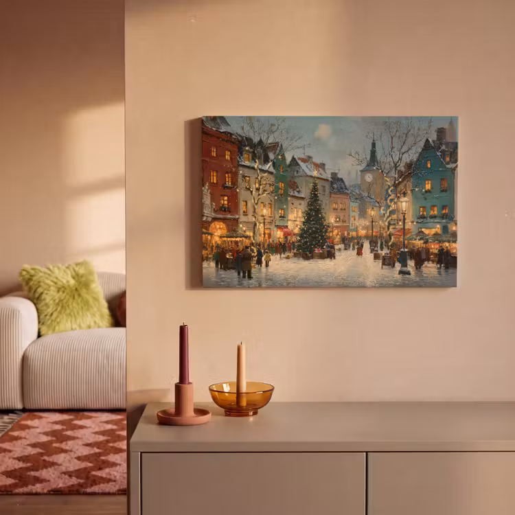 Canvas schilderij - Kerstsfeer - Stadsplein - Kleurrijk — 2