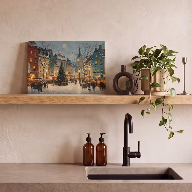 Canvas schilderij - Kerstsfeer - Stadsplein - Kleurrijk — 3