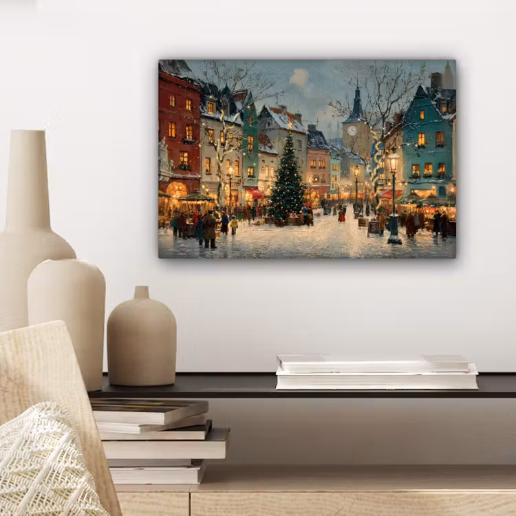 Canvas schilderij - Kerstsfeer - Stadsplein - Kleurrijk — 5