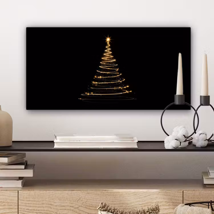 Canvas schilderij - Magisch - Kerstboom - Lichtspiralen - Zwart — 5