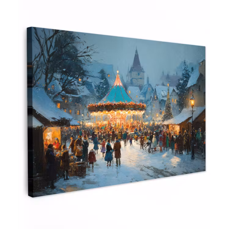 Canvas schilderij - Winterkermis - Dorp - Kleurrijk — 1