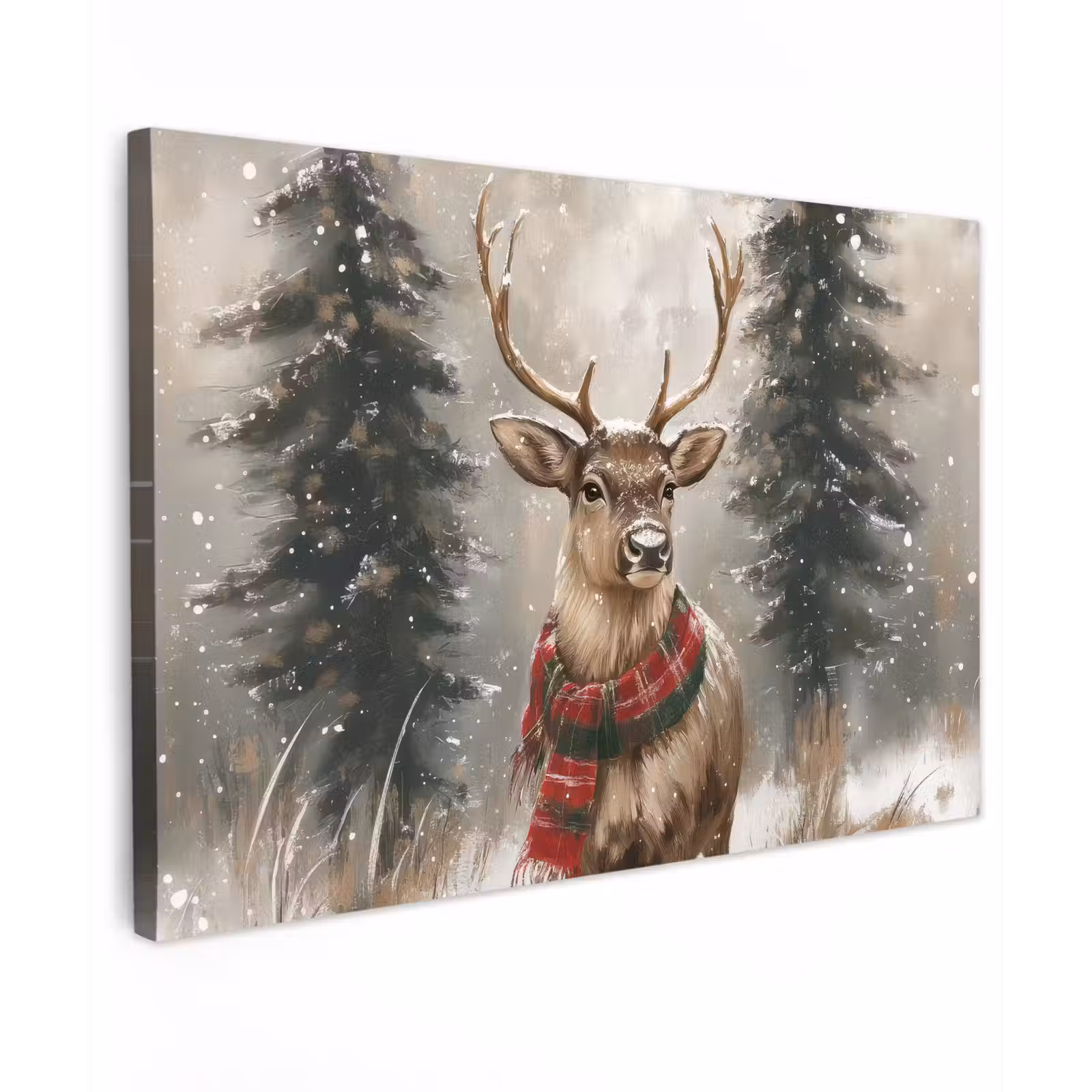 Canvas schilderij - Winter - Bos - Rendier - Donker — 1
