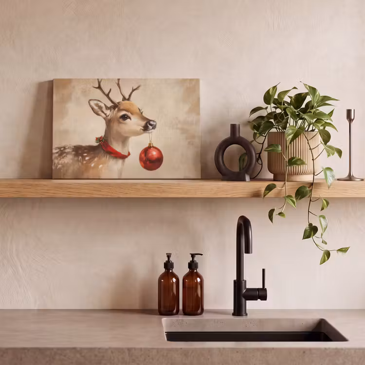 Canvas schilderij - Kerst - Hert - Gewei - Kerstbal - Rendier — 3