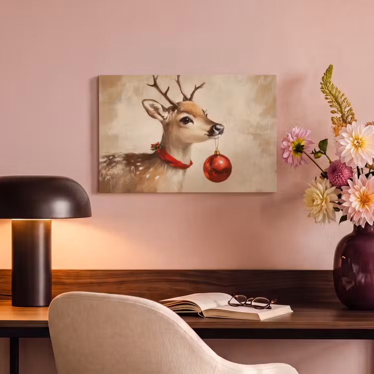Canvas schilderij - Kerst - Hert - Gewei - Kerstbal - Rendier — 4