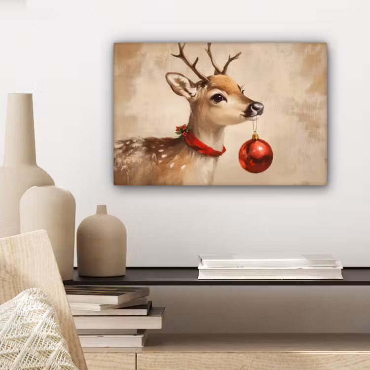 Canvas schilderij - Kerst - Hert - Gewei - Kerstbal - Rendier — 5