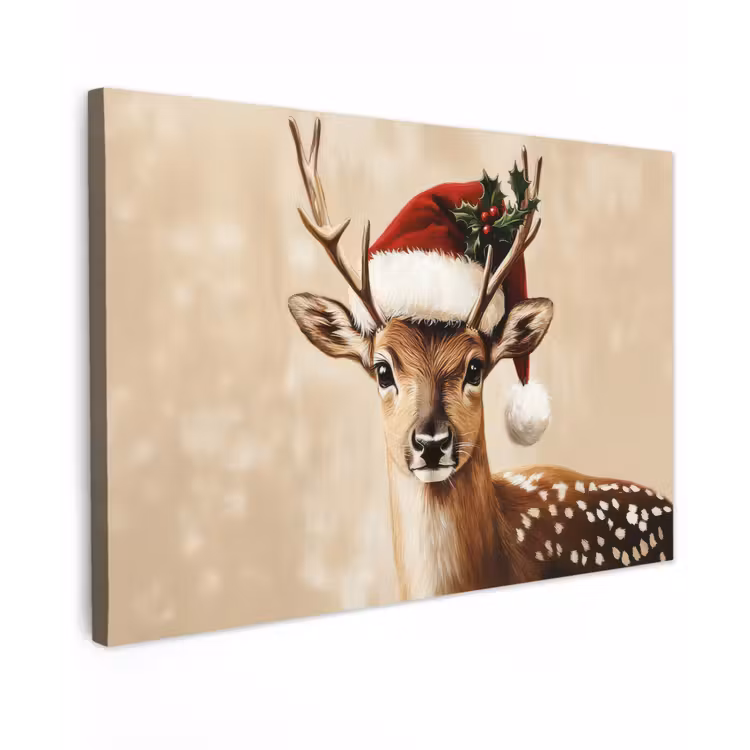 Canvas schilderij - Kerst - Hert - Gewei - Rood — 1