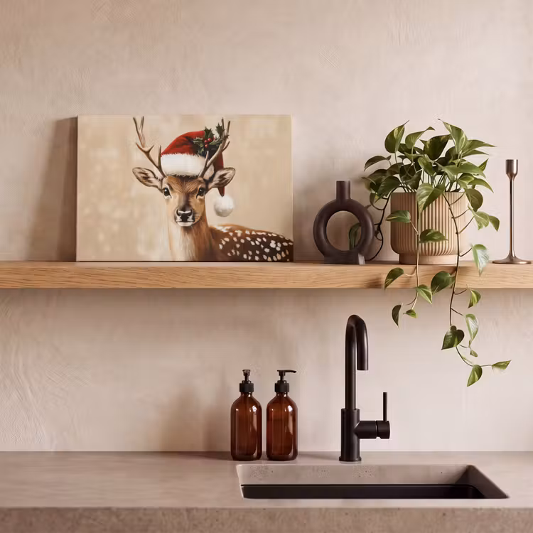 Canvas schilderij - Kerst - Hert - Gewei - Rood — 3