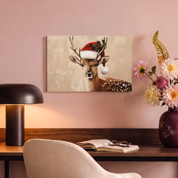 Canvas schilderij - Kerst - Hert - Gewei - Rood — 4