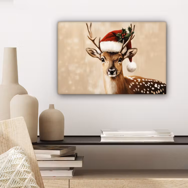 Canvas schilderij - Kerst - Hert - Gewei - Rood — 5