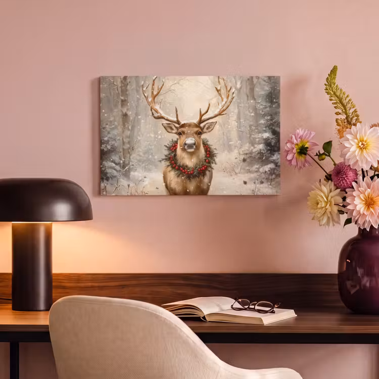 Canvas schilderij - Kerst - Rendier - Winter - Krans — 4