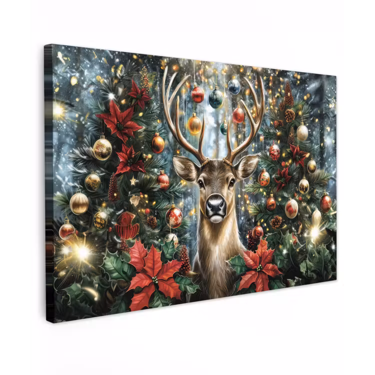 Canvas schilderij - Kerstfeest - Dennenbos - Rood — 1