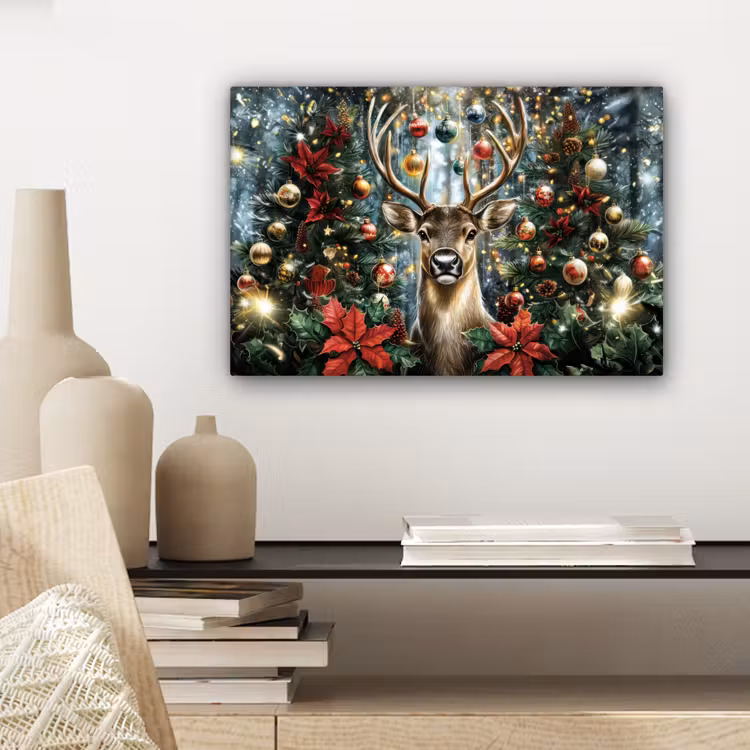 Canvas schilderij - Kerstfeest - Dennenbos - Rood — 5