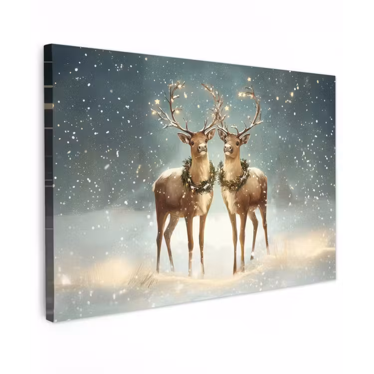 Canvas schilderij - Kerstmagie - Winterwoud - Rendier — 1