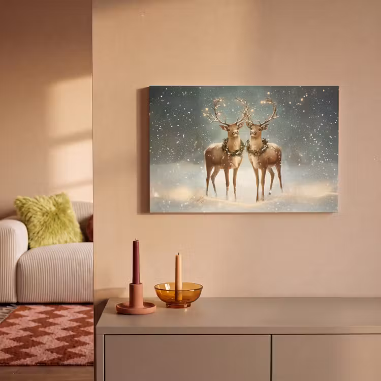 Canvas schilderij - Kerstmagie - Winterwoud - Rendier — 2