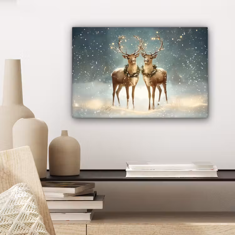 Canvas schilderij - Kerstmagie - Winterwoud - Rendier — 5
