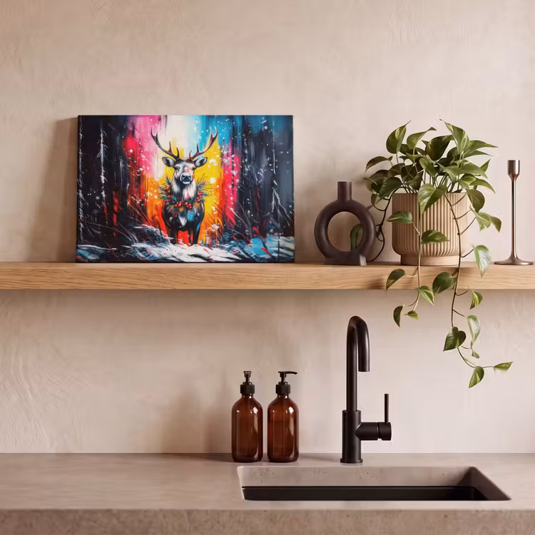 Canvas schilderij - Rendier - Gewei - Krans - Kleurrijk — 3