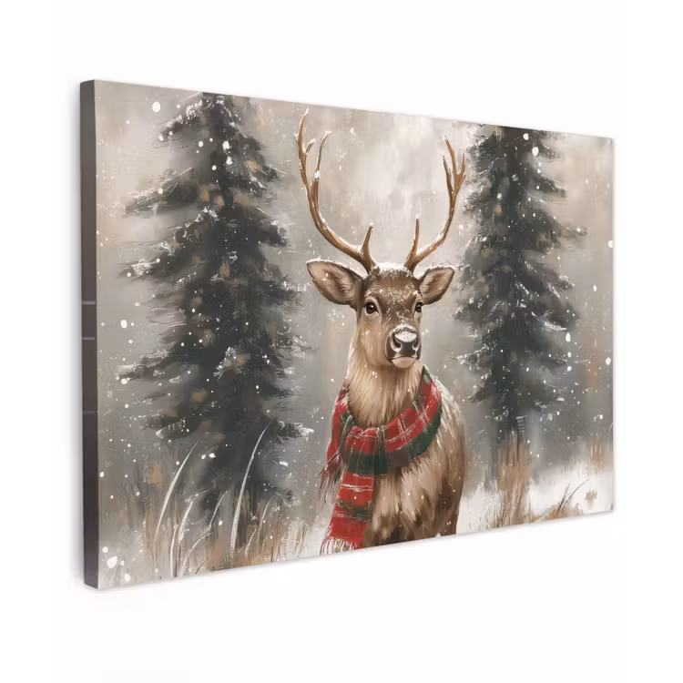 Canvas schilderij - Winter - Bos - Rendier - Donker — 1