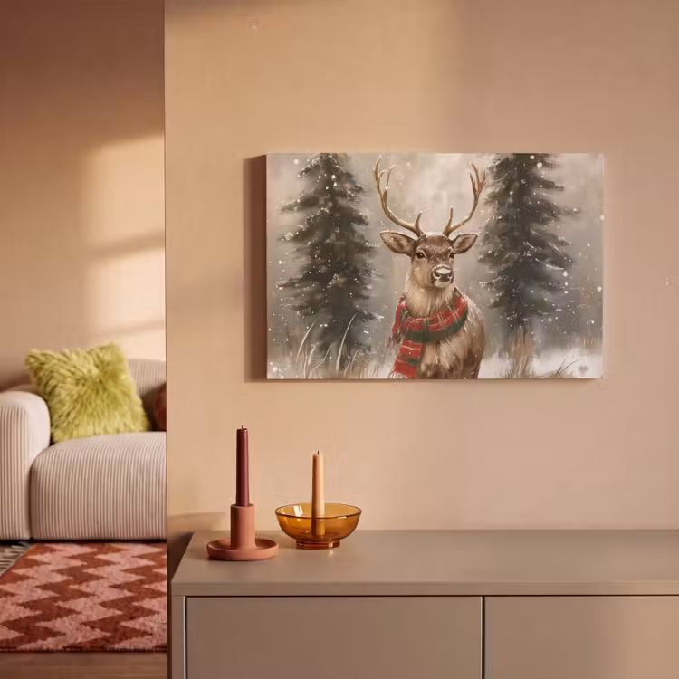 Canvas schilderij - Winter - Bos - Rendier - Donker — 2