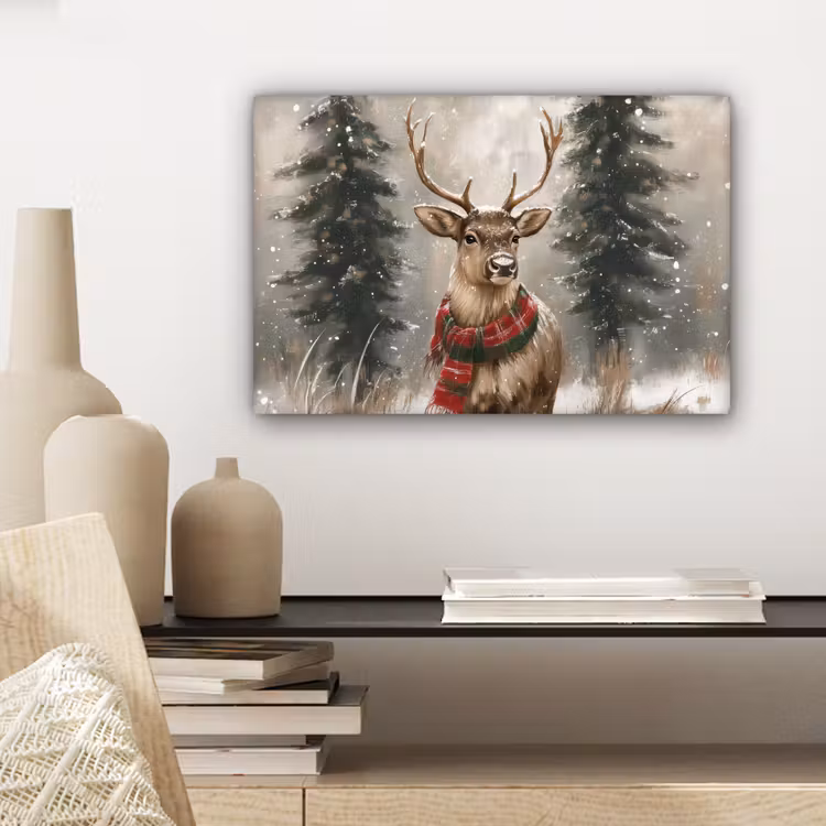 Canvas schilderij - Winter - Bos - Rendier - Donker — 5