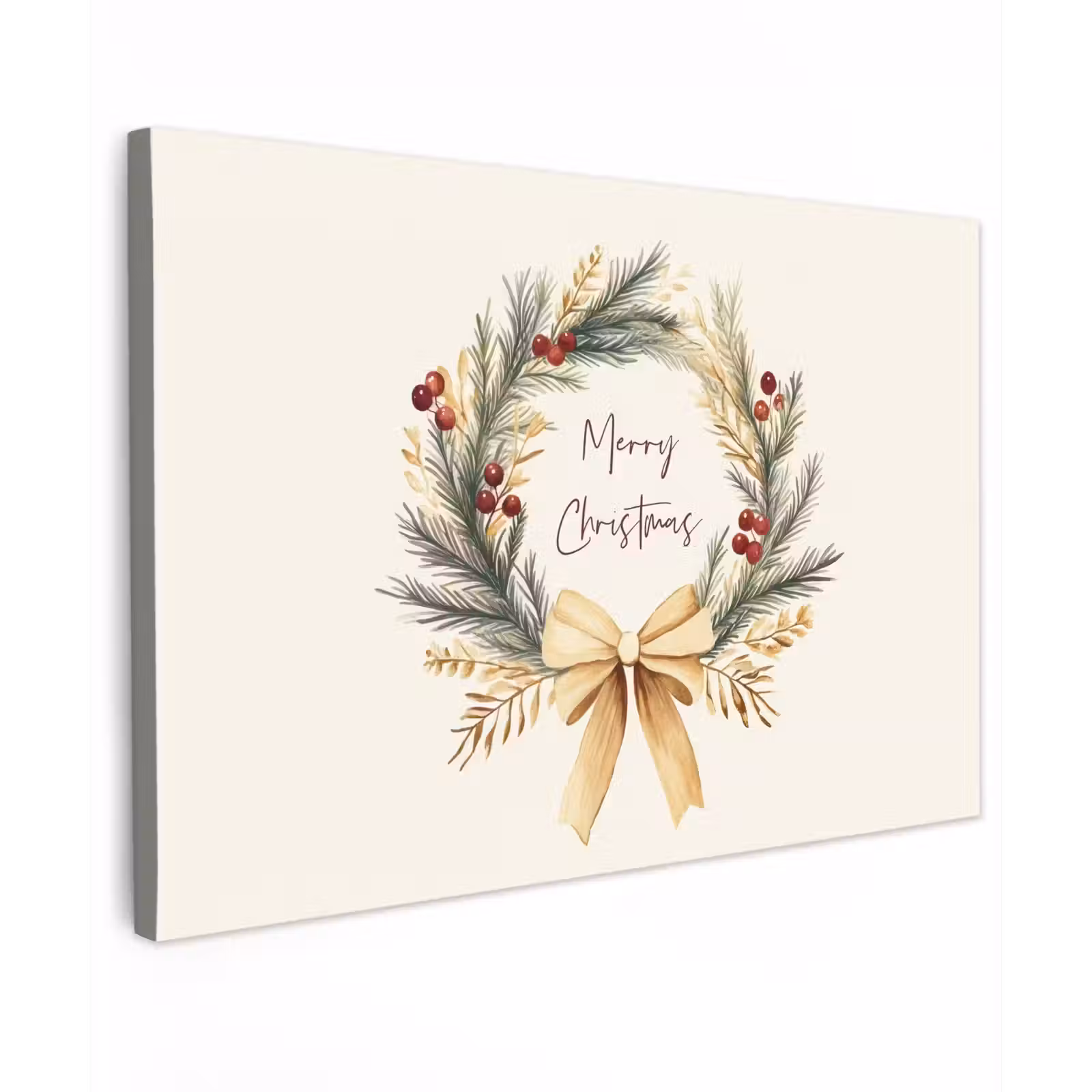 Canvas schilderij - Kerstkrans - Kerst - Goud - Beige — 1