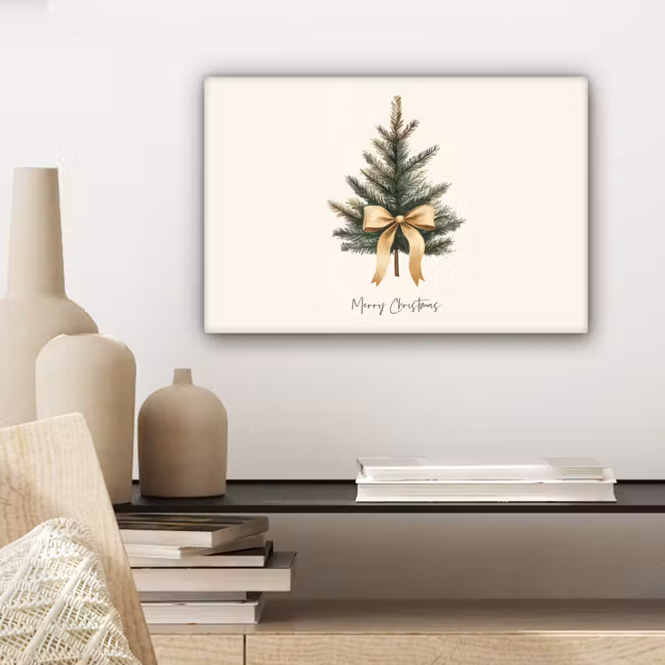 Canvas schilderij - Kerstboom - Kerst - Merry Christmas - Beige — 5