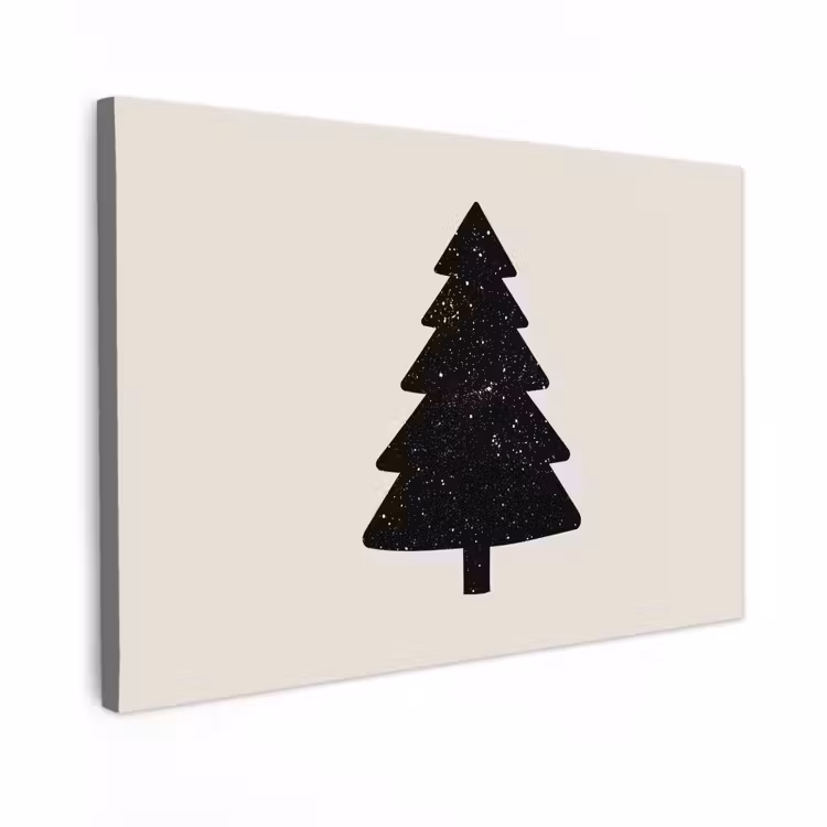 Canvas schilderij - Kerstboom - Zwart - Feestdagen - Beige — 1
