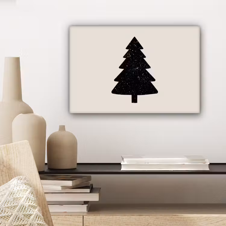 Canvas schilderij - Kerstboom - Zwart - Feestdagen - Beige — 5