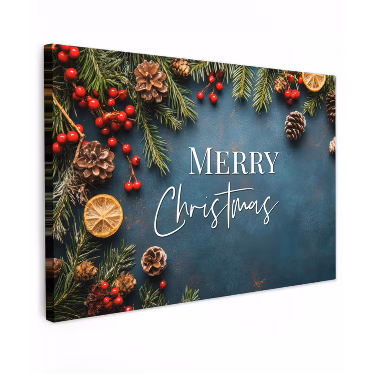 Canvas schilderij - Merry Christmas - Blauw - Kerst - Winter — 1