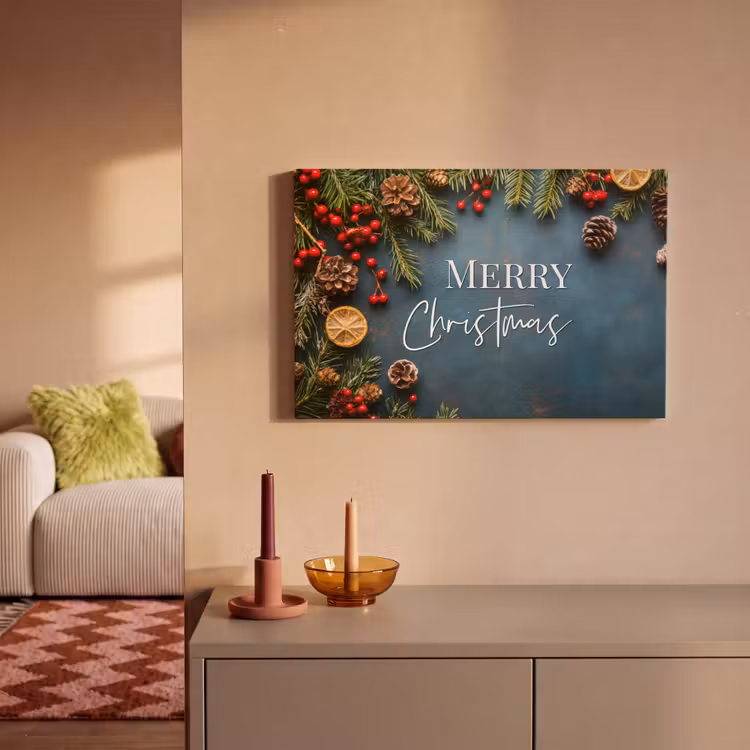 Canvas schilderij - Merry Christmas - Blauw - Kerst - Winter — 2