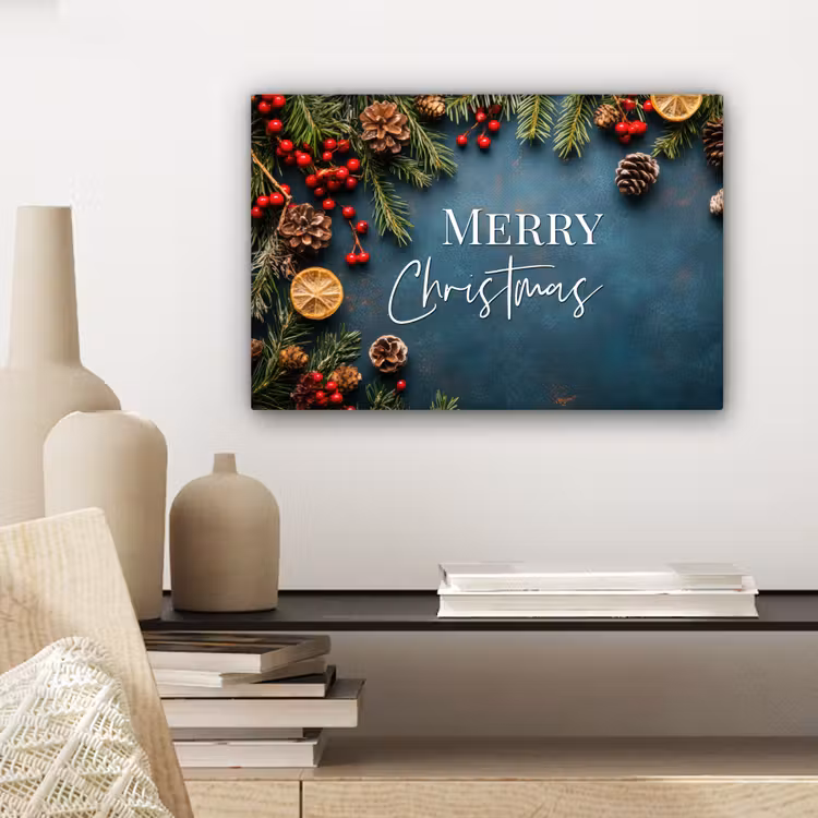 Canvas schilderij - Merry Christmas - Blauw - Kerst - Winter — 5