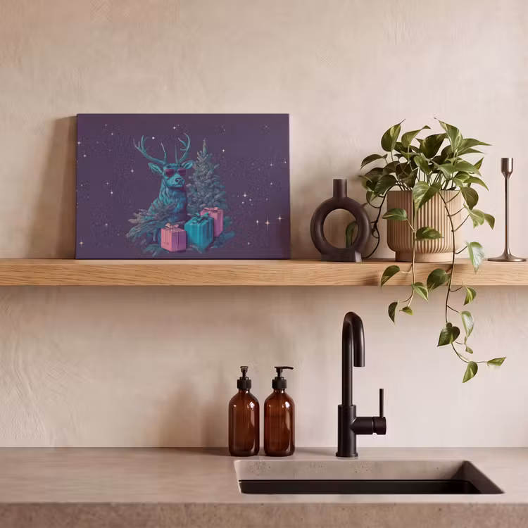 Canvas schilderij - Rendier - Zonnebril - Neon - Kerstboom — 3