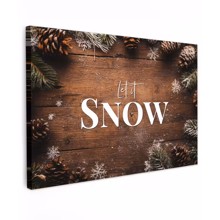 Canvas schilderij - Sneeuw - Houtlook - Quote - Let it snow — 1