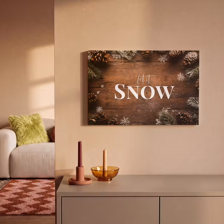Canvas schilderij - Sneeuw - Houtlook - Quote - Let it snow — 2