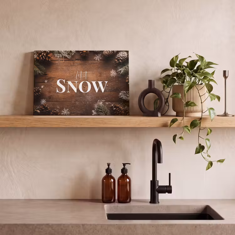 Canvas schilderij - Sneeuw - Houtlook - Quote - Let it snow — 3