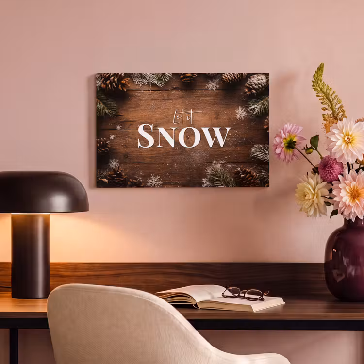 Canvas schilderij - Sneeuw - Houtlook - Quote - Let it snow — 4