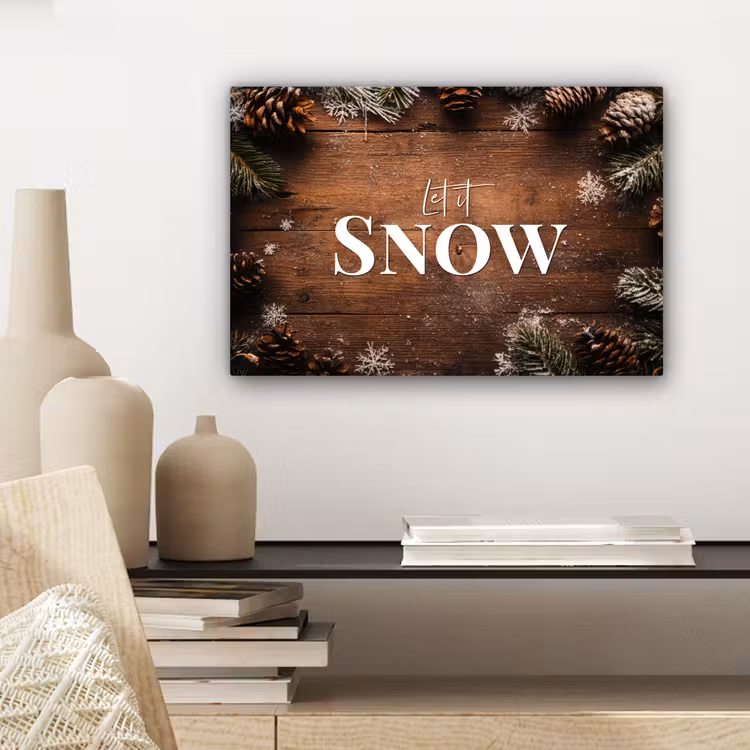 Canvas schilderij - Sneeuw - Houtlook - Quote - Let it snow — 5