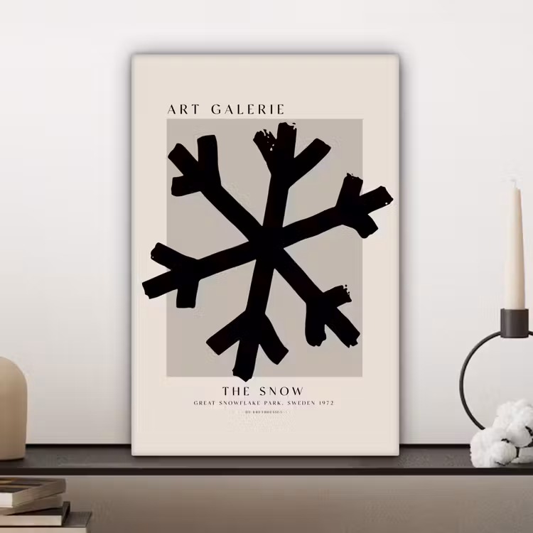 Canvas schilderij - Sneeuwvlok - Kerstmis - Zwart - Feestdagen — 5