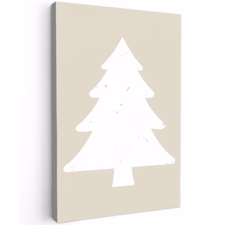 Canvas schilderij - Japandi - Kerstboom - Beige - Kerstversiering — 1