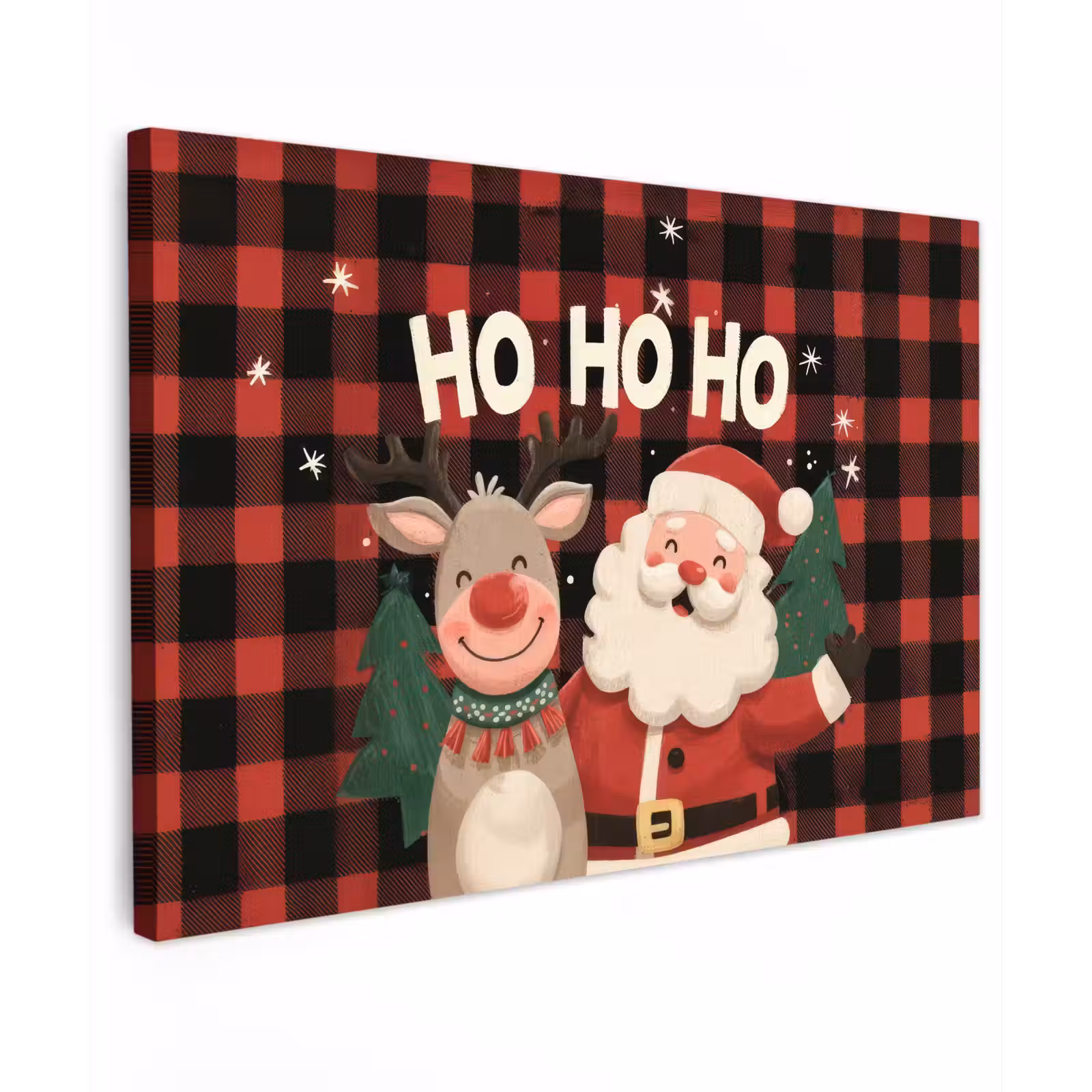 Canvas schilderij - Kerstman - Rendier - Tekst - Rood - Zwart — 1