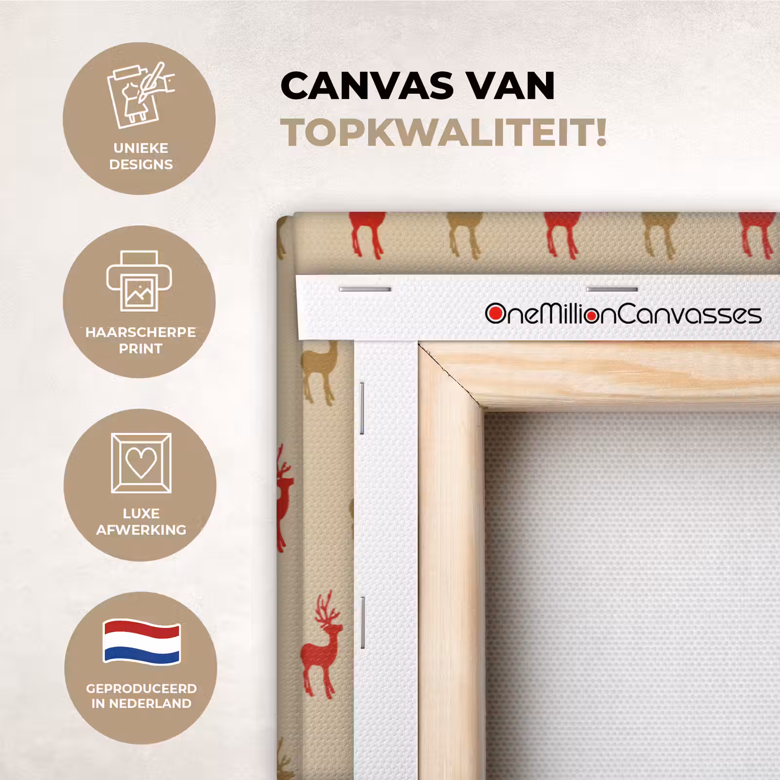 Canvas schilderij - Patroon - Herten - Beige — 1