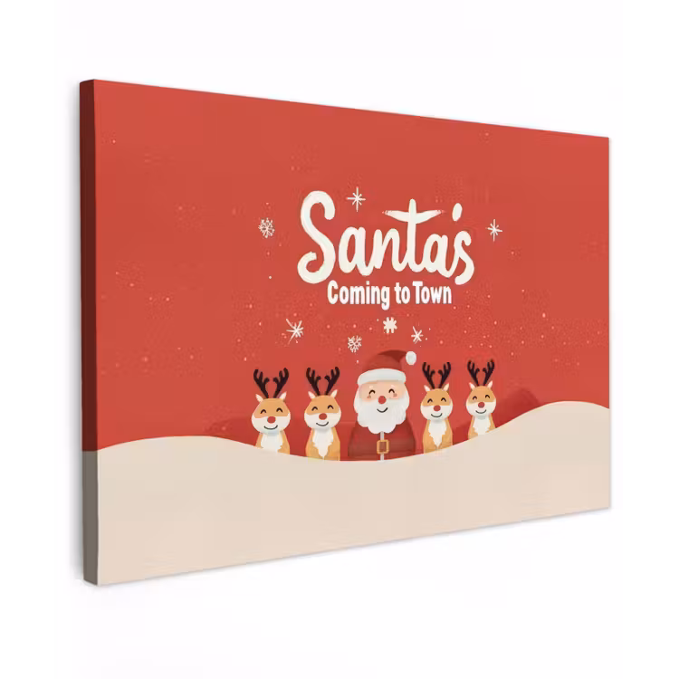 Canvas schilderij - Illustratie - Kerstman - Rendieren - Rood — 1